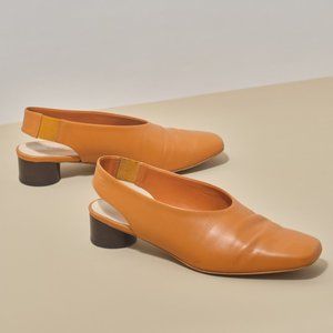 EVERLANE - ORANGE LEATHER SQUARE TOE SLINGBACK SHOES